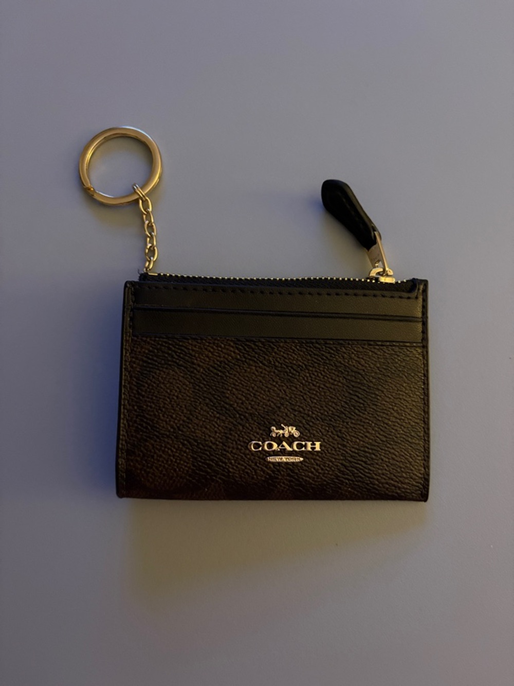 Coach Leather Zip Card Case with Gold Keyring